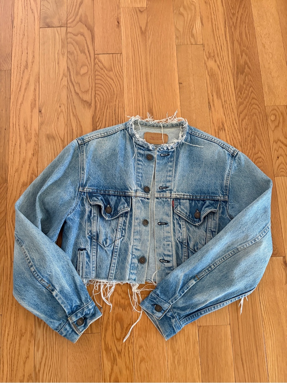 Levi's Light Blue Distressed Cropped Denim Jacket